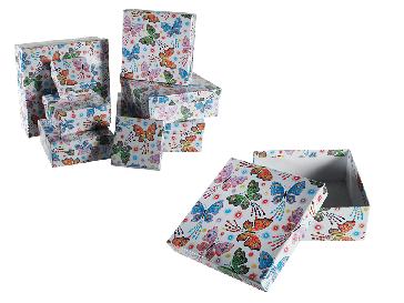 White gift box with multicoloured butterfly & flower decor