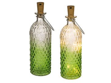 Green coloured glass bottle with bottle cork light chain with 10 warmwhite LED