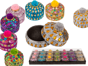 Multi coloured jewelry box with Pom Pom
