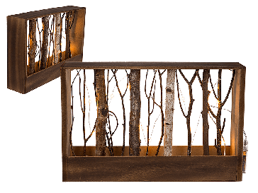 Natural coulored wooden deco frame with branches & 12 warmwhite  LED