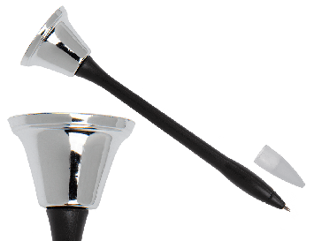 Plastic pen with metal bell