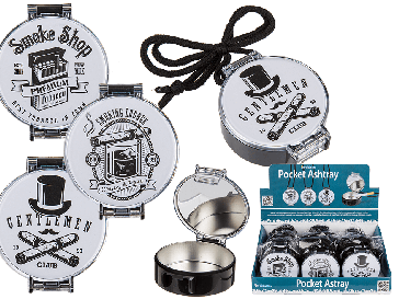 Metal pocket ashtray with plastic case & cord