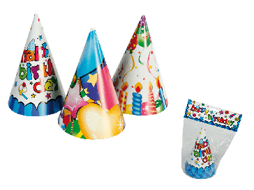 Papierové párty klobúky Happy Birthday 15 cm, 6 ks