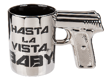 Silver stoneware mug with pistol grip