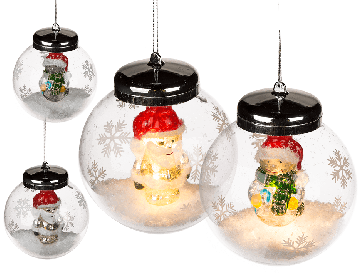 Vianočná guľa snehuliak s LED