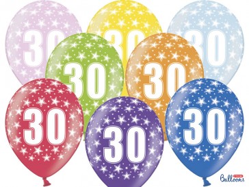 Balloons 30cm, 30th Birthday, Metallic Mix, 6pcs
