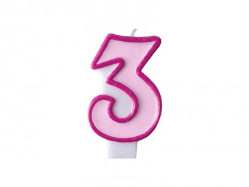 Birthday candle Number 3, pink, 1piece