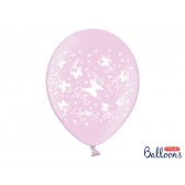 Silný ružový balón s bielymi motýľmi 6 ks, 30 cm