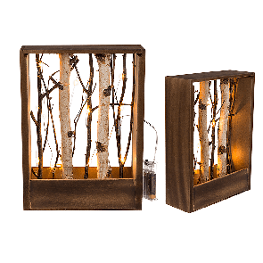 Nature coloured wooden deco frame with branches & 10 warmwhite LED