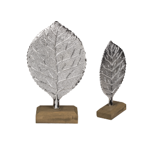 Polyresin leaf on wooden base