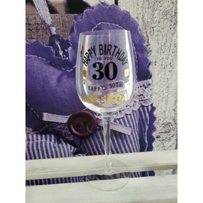 Sklenený narodeninový pohár na víno "30", 22,5cm
