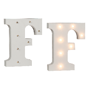 Illuminated wooden letter F