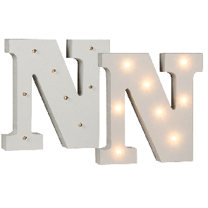 Illuminated wooden letter N