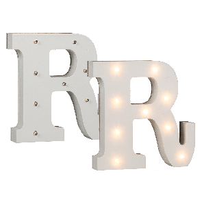 Illuminated wooden letter R