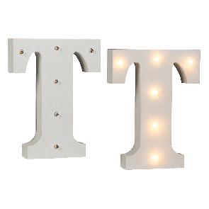 Illuminated wooden letter T