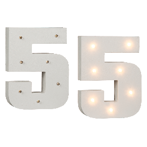 Illuminated wooden number 5