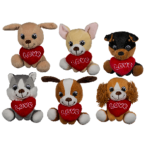 Sitting plush dogs with heart