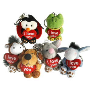 Plush Keyring "Animals" with red heart "I love you"