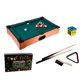 Wooden tabletop pool with 2 cues