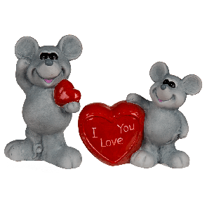 Grey ceramic mouse with red heart