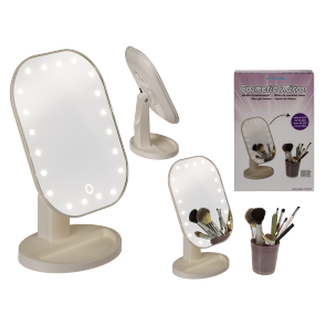 White Plastic cosmetic mirror with 20 LED