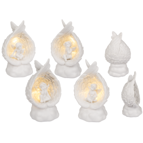 Sitting polyresin angel in wings with warmwhite LED