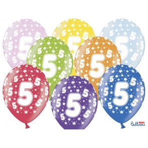 Balloons 30cm, 5th Birthday, Metallic Mix, 6pcs