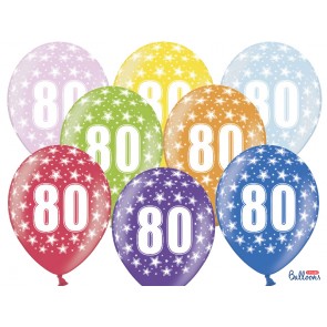 Balloons 30cm, 80th Birthday, Metallic Mix, 6pcs