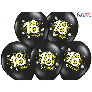 Balloons 30cm, 18 & crazy, Pastel Black, 6pcs
