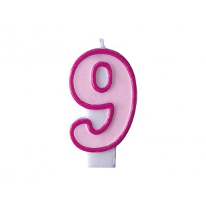 Birthday candle Number 9, pink, 1piece