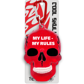 Kľúčenka lebka My life-my rules červená
